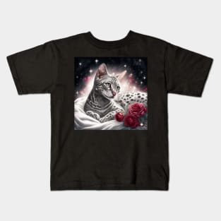 White Bengal Cat With Roses Kids T-Shirt